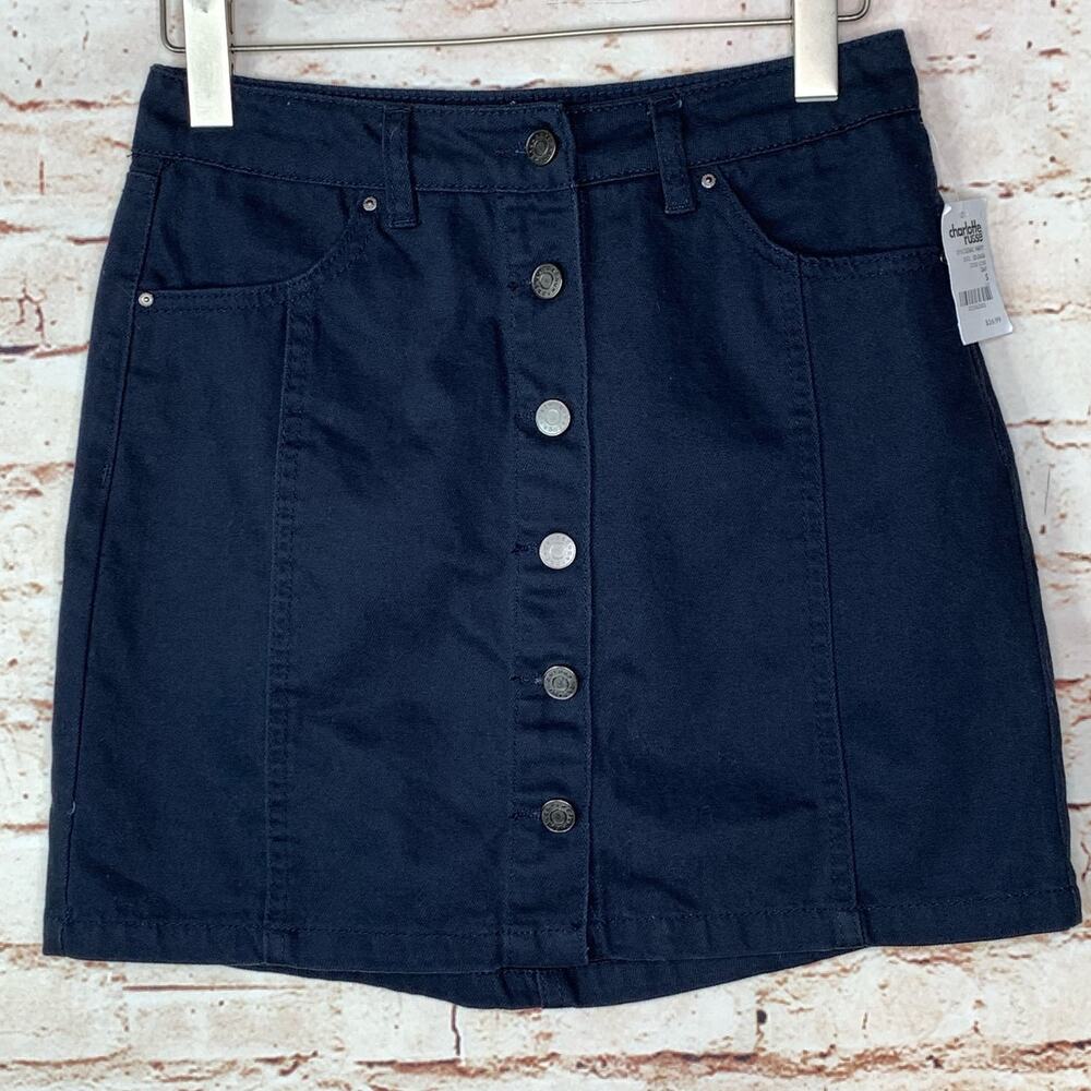 NWT Charlotte Russe Navy Button Front Mini Skirt High Rise NEW! Size Small